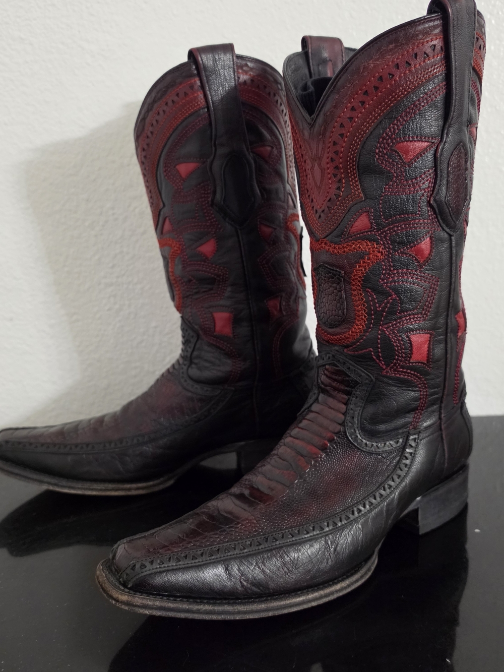 Los Altos Black Cherry Ostrich Leg Boots In Size 7.5 EE